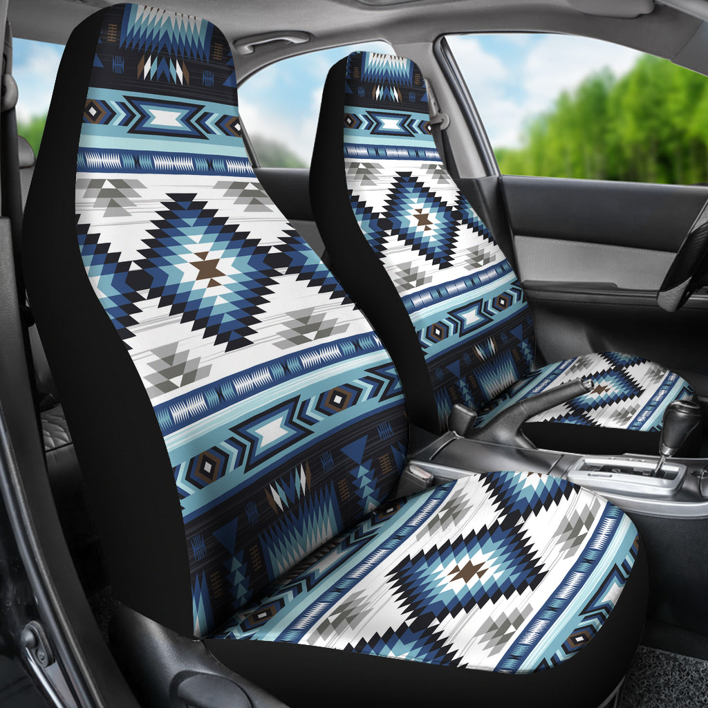 Multicolor car seat covers LT10 with bold geometric pattern and black edging