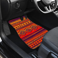 Orange Native American pattern floor mat with zigzag diamonds and oval row circles