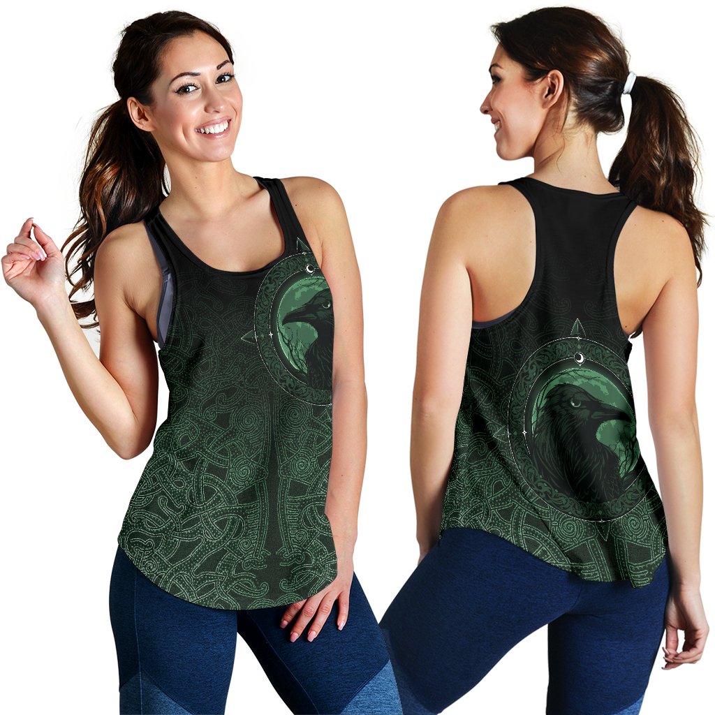 Viking Women's Racerback Tank, Ethnic Odin Raven Green RLT12 - Wonder Print Shop