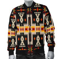 Bomberjacke mit schwarzen Bündchen, schwarz-buntem geometrischem Native-Design