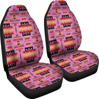 LT10 front car seat covers with pink tribal geometric pattern and black side trim