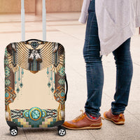LT10 luggage cover side view with brown eagle wings, turquoise drops, and fringe corners