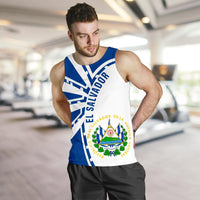 Men's El Salvador tank top in blue and white with crest graphic on front