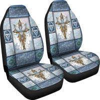 Two-pack blue thunderbird car seat covers showing seat base and backrest panels