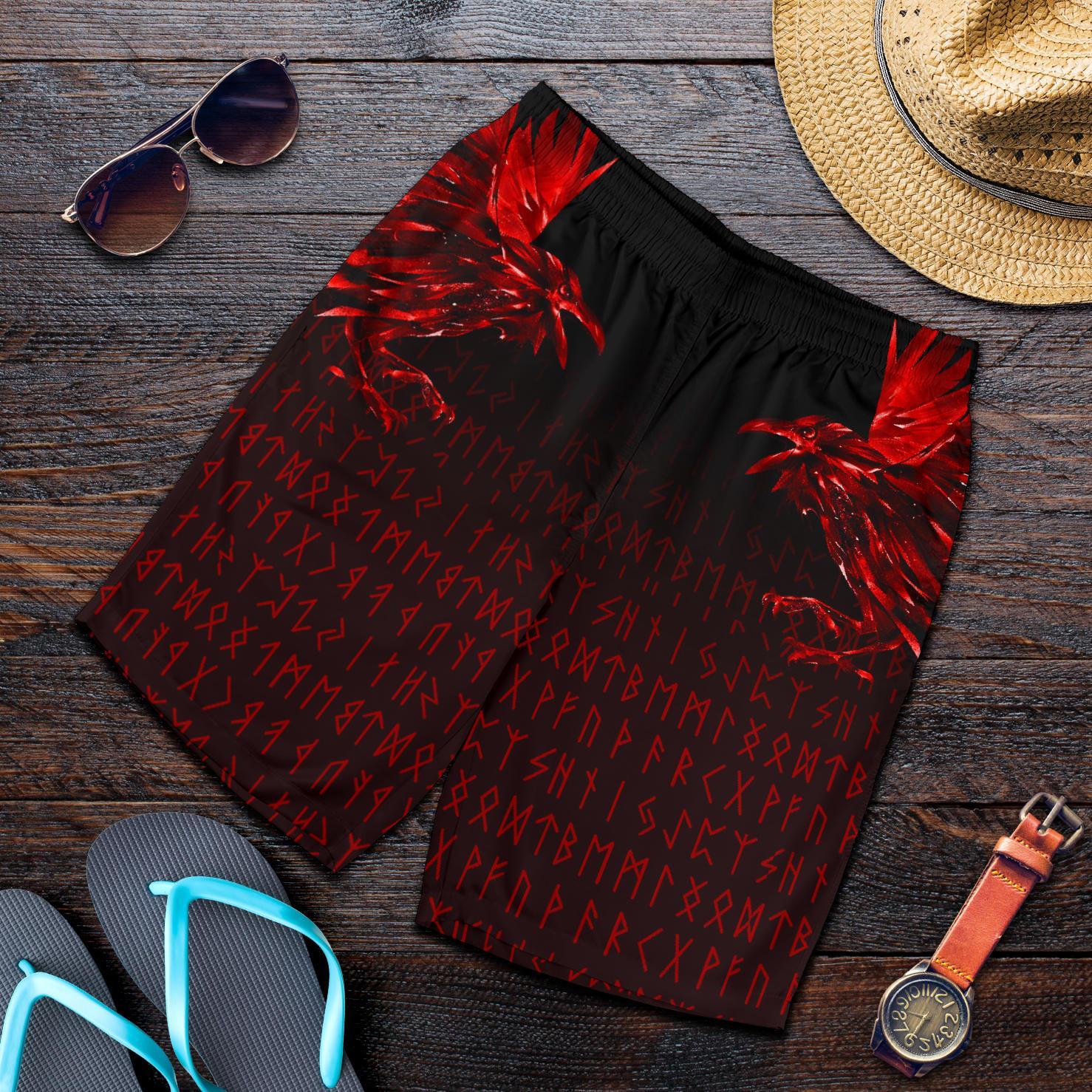 viking-mens-shorts-the-raven-of-odin-rune-red