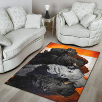Area Rug LT10 rechteckig mit Wolfsillustrationen in Schwarz/Grau und Orange