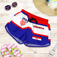 Red, white & blue Croatia flag print women's trapeze shorts, side view