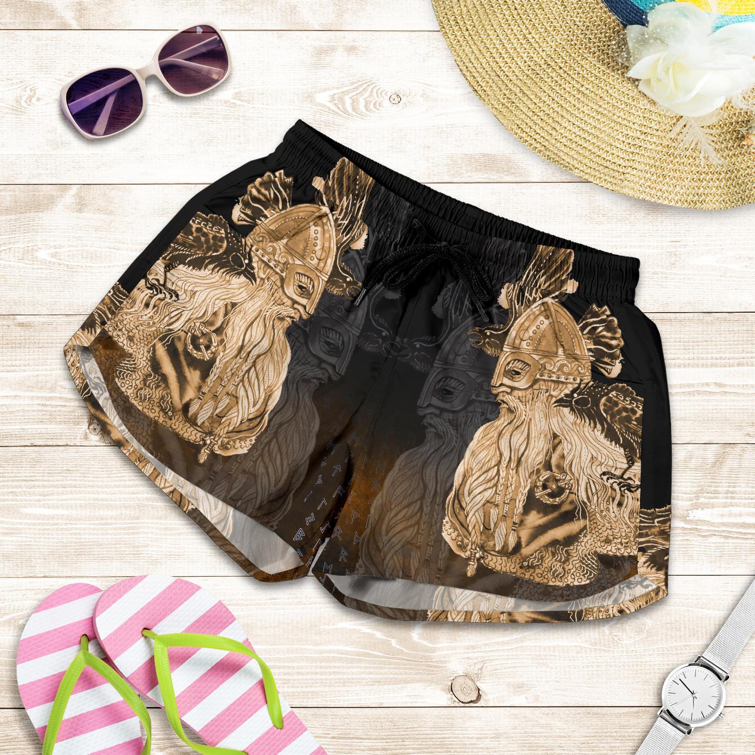 viking-all-over-print-womens-shorts-odin-raven-viking-gold