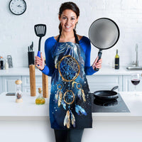 Blue galaxy dreamcatcher apron with a large center dreamcatcher and dangling charm details