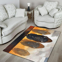 Area Rug LT10 multicolor rug featuring dog faces on orange-and-cream clouds