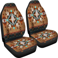 LT10 car seat cover pair with ornate bird mandala design, multicolor on seats