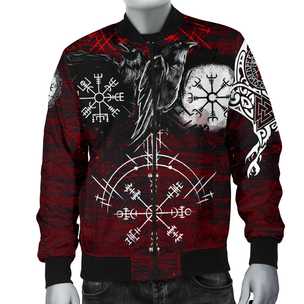 Viking Bomber Jacket Raven Of Odin and Symbol Viking On Blood Background RLT12 - Wonder Print Shop