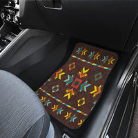 Brown rear car floor mat with Native American arrow, chevron and diamond design