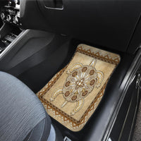 Beige beaded native-style front mat with ornate cross-and-floral medallion pattern