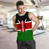 Kenya flag print tank top on black fabric with red-and-green flag design across chest