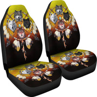 4-piece multicolor wolf car seat cover set with dreamcatcher artwork on seat backs