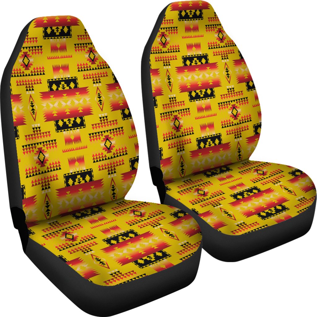 Two-seat set: multicolor yellow tribal geometric car seat covers with black sides