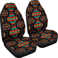 Two-piece car seat cover set: multicolor Navajo pattern with black contoured bases