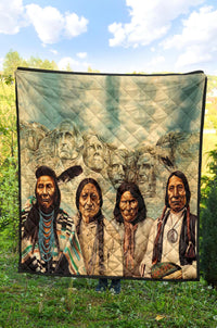Multicolor Native American portrait quilt with diamond quilting texture and dark edging