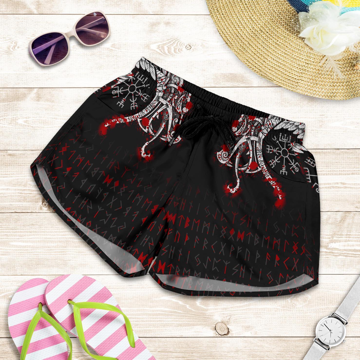 viking-all-over-print-womens-shorts-dragon-and-vegvisir-blood-tattoo