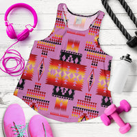 Flat-lay pink racerback tank with multicolor tribal geometric print
