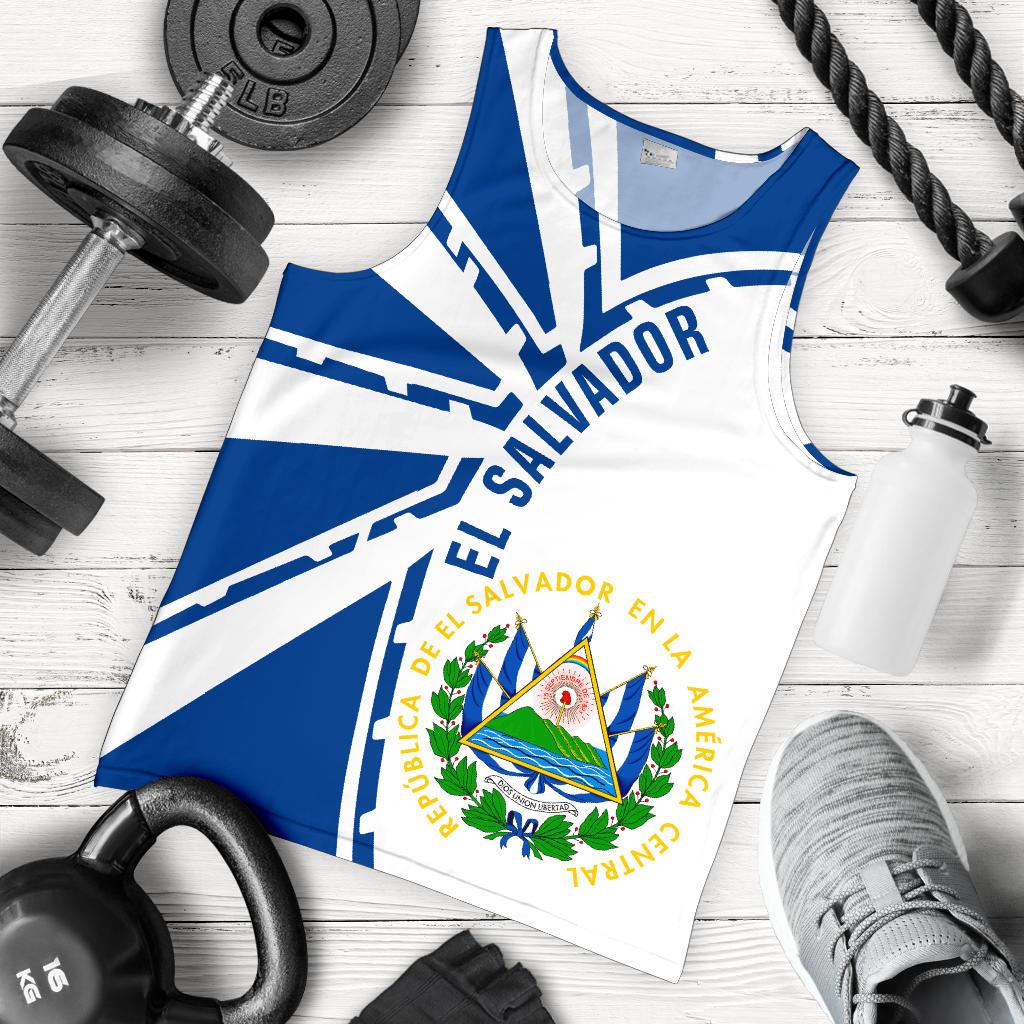 Men's El Salvador tank top, blue and white sleeveless graphic print with crest