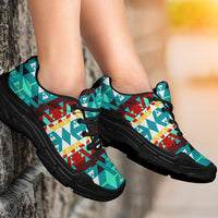 Native American pattern chunky sneakers, lace-up front, black sole