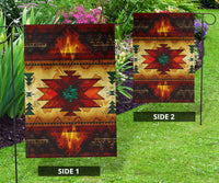 Multicolor tribal flag decor, Side 1 view with red-and-yellow star motif