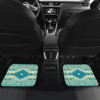 Set of four car mats: teal and blue geometric Native print for front and rear