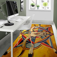 Bison-gelber Teppich mit Bison-Illustration, bunten geometrischen Formen