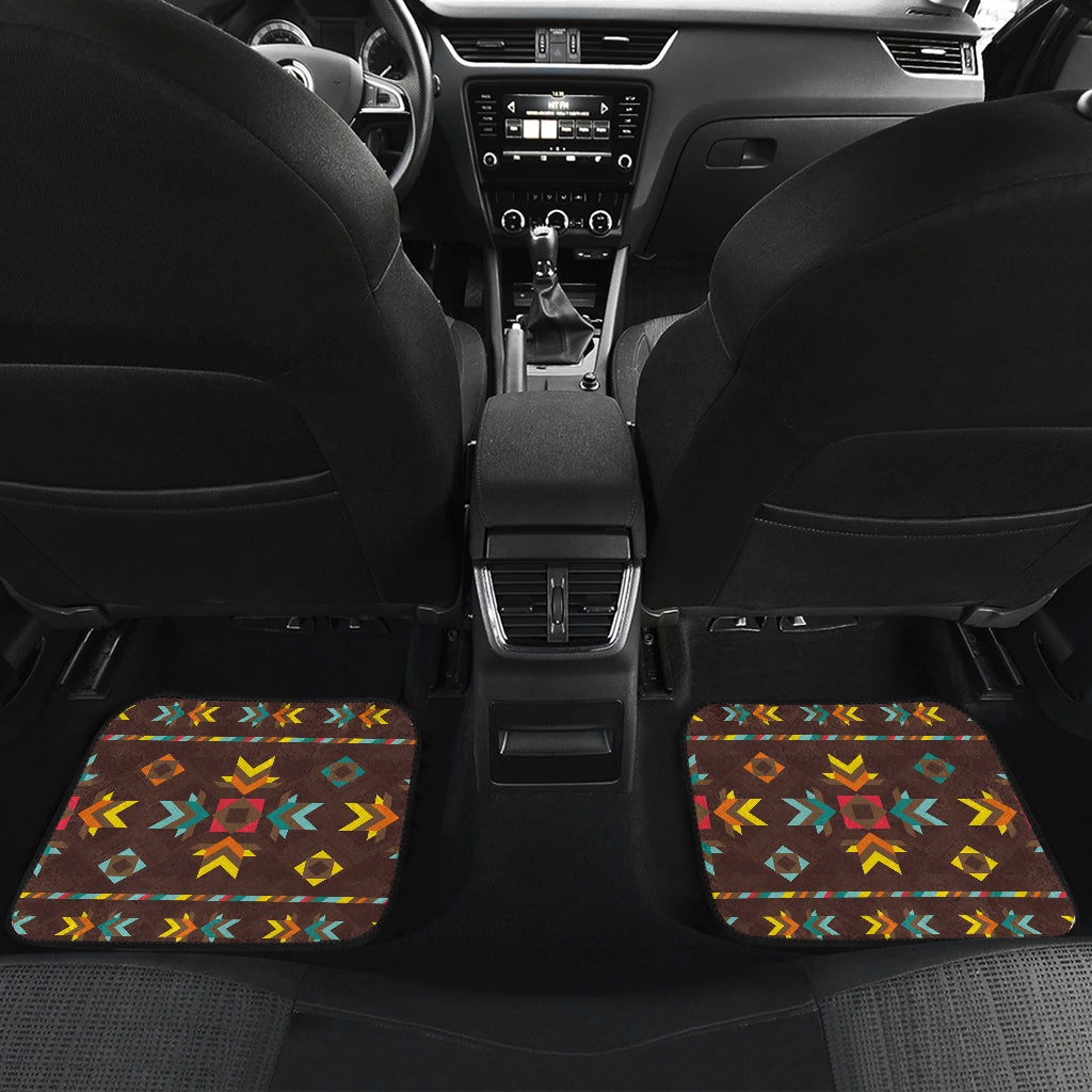 Brown backseat car mats set: Native American arrow and diamond geometric pattern