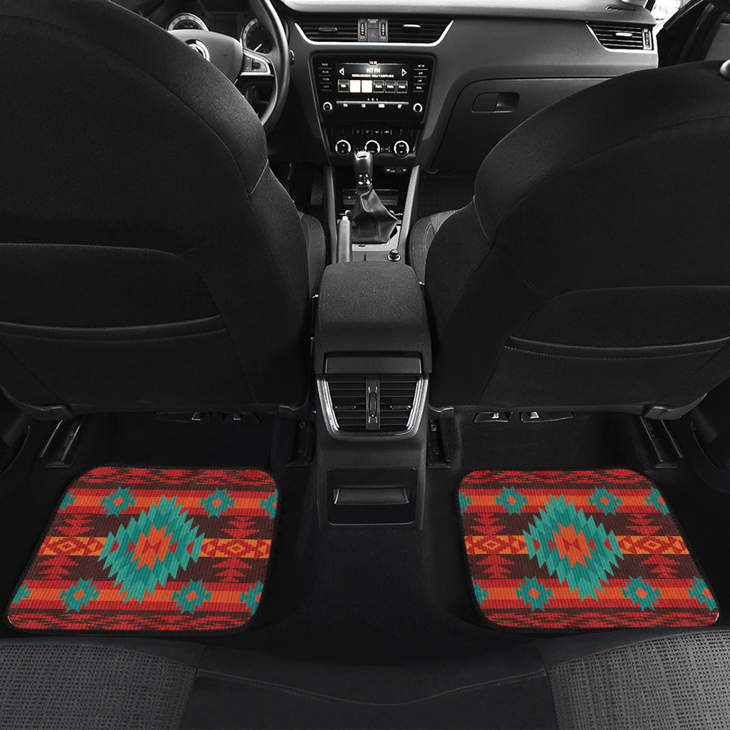 Rear car floor mats set of 4 with red geometric Native American pattern, two mats shown