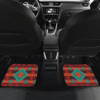 Rear car floor mats set of 4 with red geometric Native American pattern, two mats shown