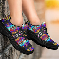Native American patterned chunky sneakers with rainbow textile top and black sole