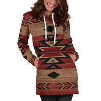 Front Aztec hoodie dress with kangaroo pocket and white drawstring cords