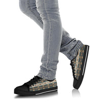 Navajo geometric low-top canvas shoes on model, black laces and patterned side panel