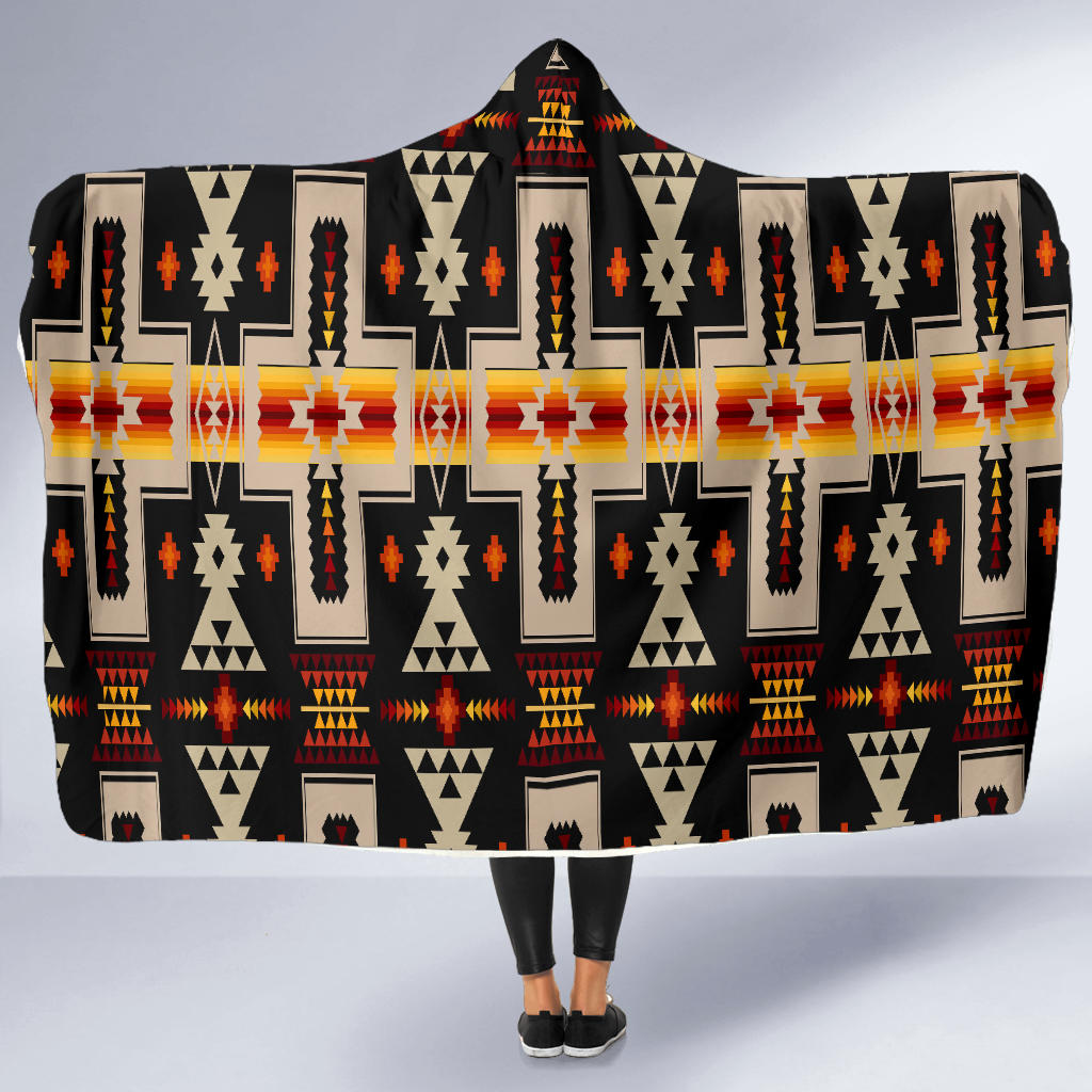 Oversized hooded blanket black geometric multicolor pattern, Adult 80x60