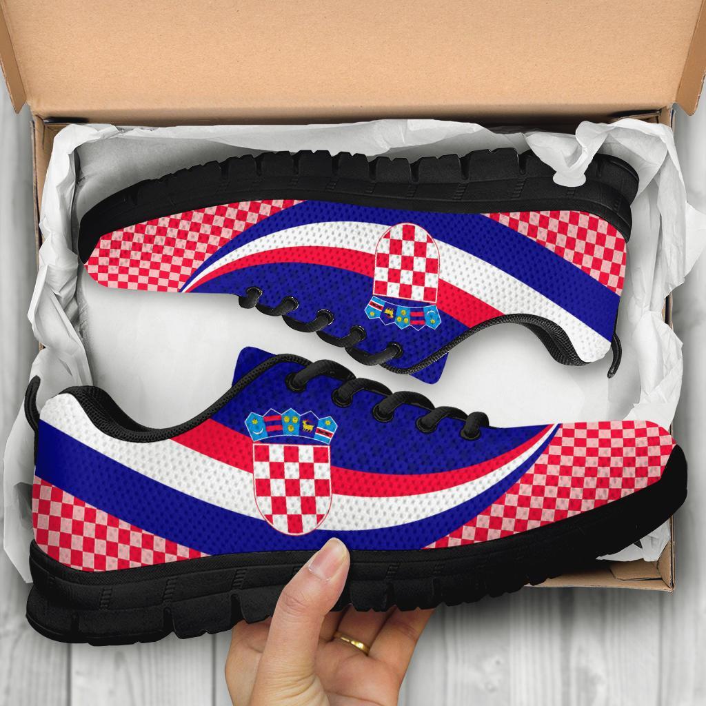 Croatia flag sneakers with checker pattern, crest detail, blue/red stripes, black sole