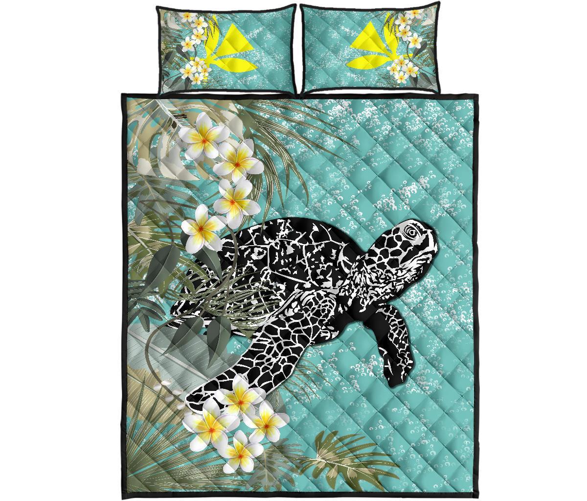 Hawaii Turtle Sea Plumeria Quilt Bed Set - Wonder Print Shop