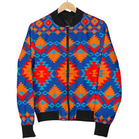 Hanging women’s bomber jacket, full-zip geometric design with black ribbed cuffs