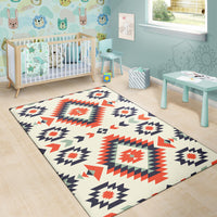 Geometric kids area rug, cream with navy, red and green diamond pattern