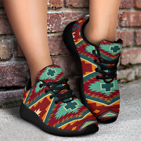 Sport sneakers with multicolor Native American geometric print, black laces and outsole