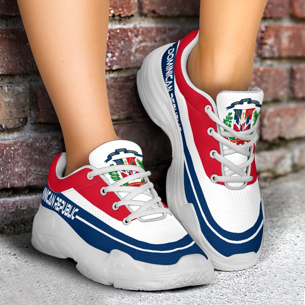 Dominican Republic chunky sneakers, red white blue upper with crest, white sole