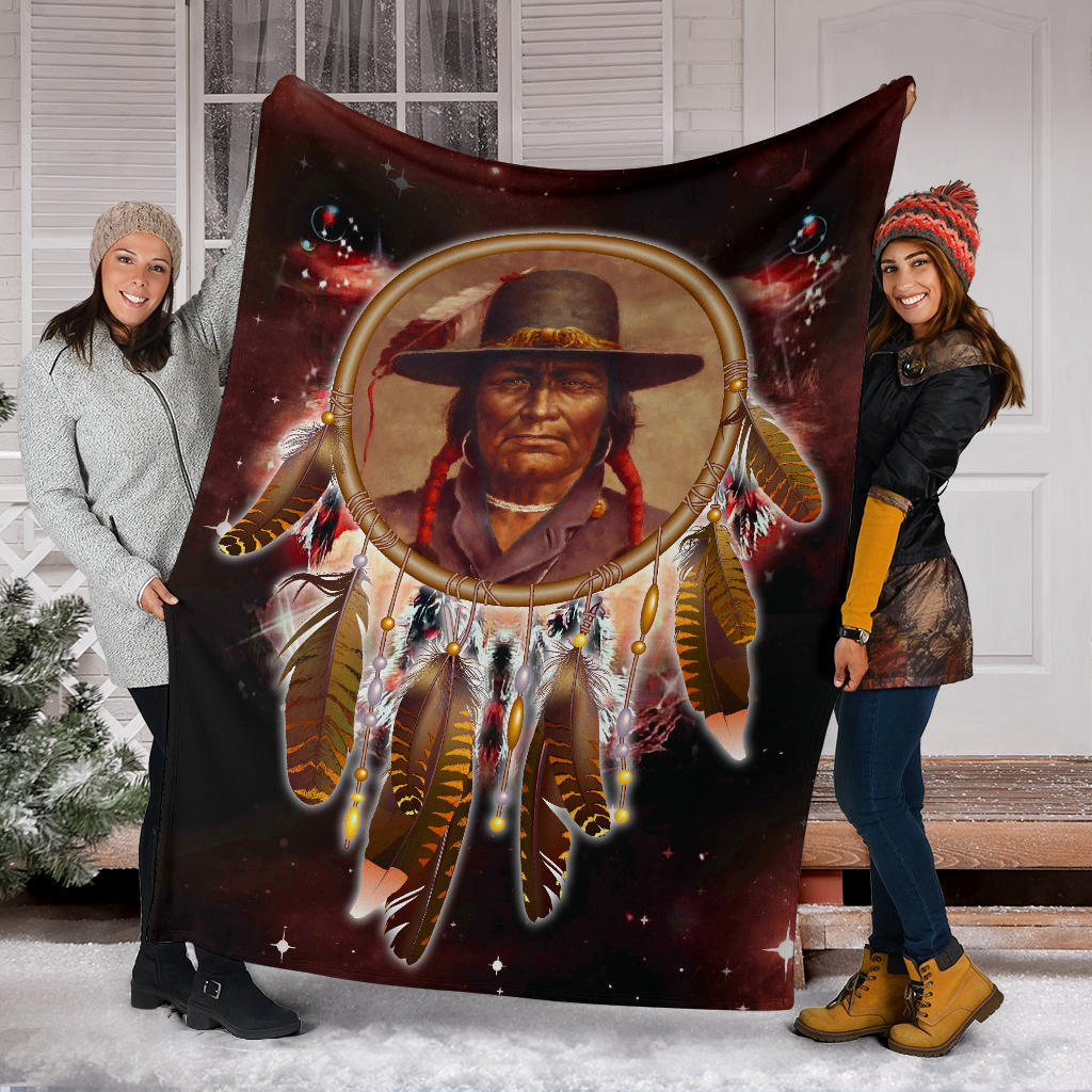 Wonder Print Shop Chief Dream Catcher Red Galaxy Blanket held outdoors by two people
