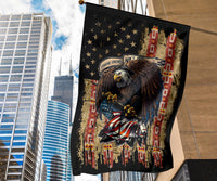 House flag decor featuring multicolor bald eagle with star field and red-and-gold columns