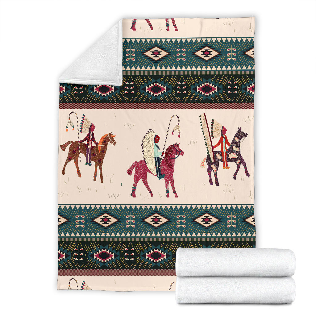 Chief horse blanket folded with matching rolled white fleece backing
