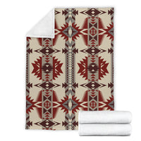 Cream geometric blanket with red and gray stars; white backing rolls included