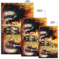 Set of Native wolf portrait rugs in small 3x5, medium 4x6, large 5x8