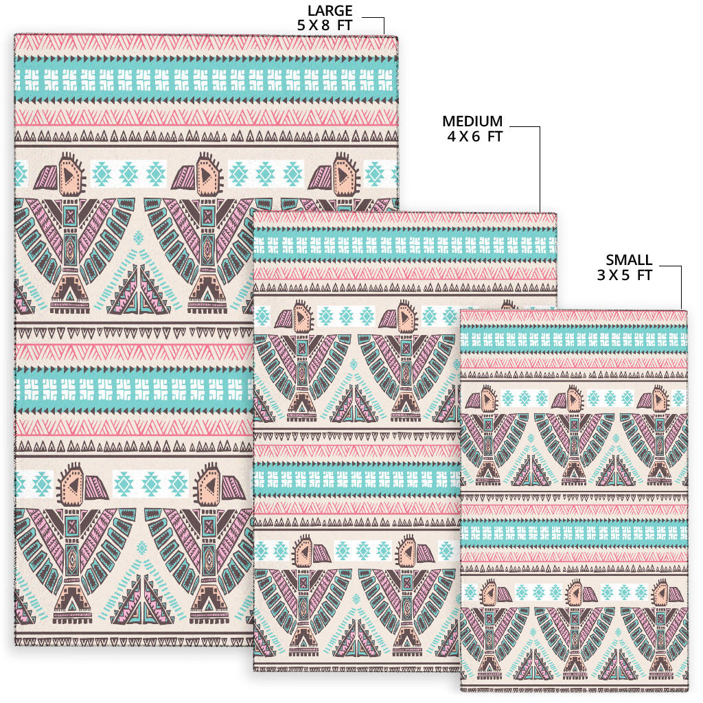 Tribal area rug size options shown: small 3x5, medium 4x6, large 5x8