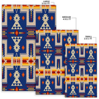 Tribal rugs in large 5x8, medium 4x6, and small 3x5, navy blue multicolor